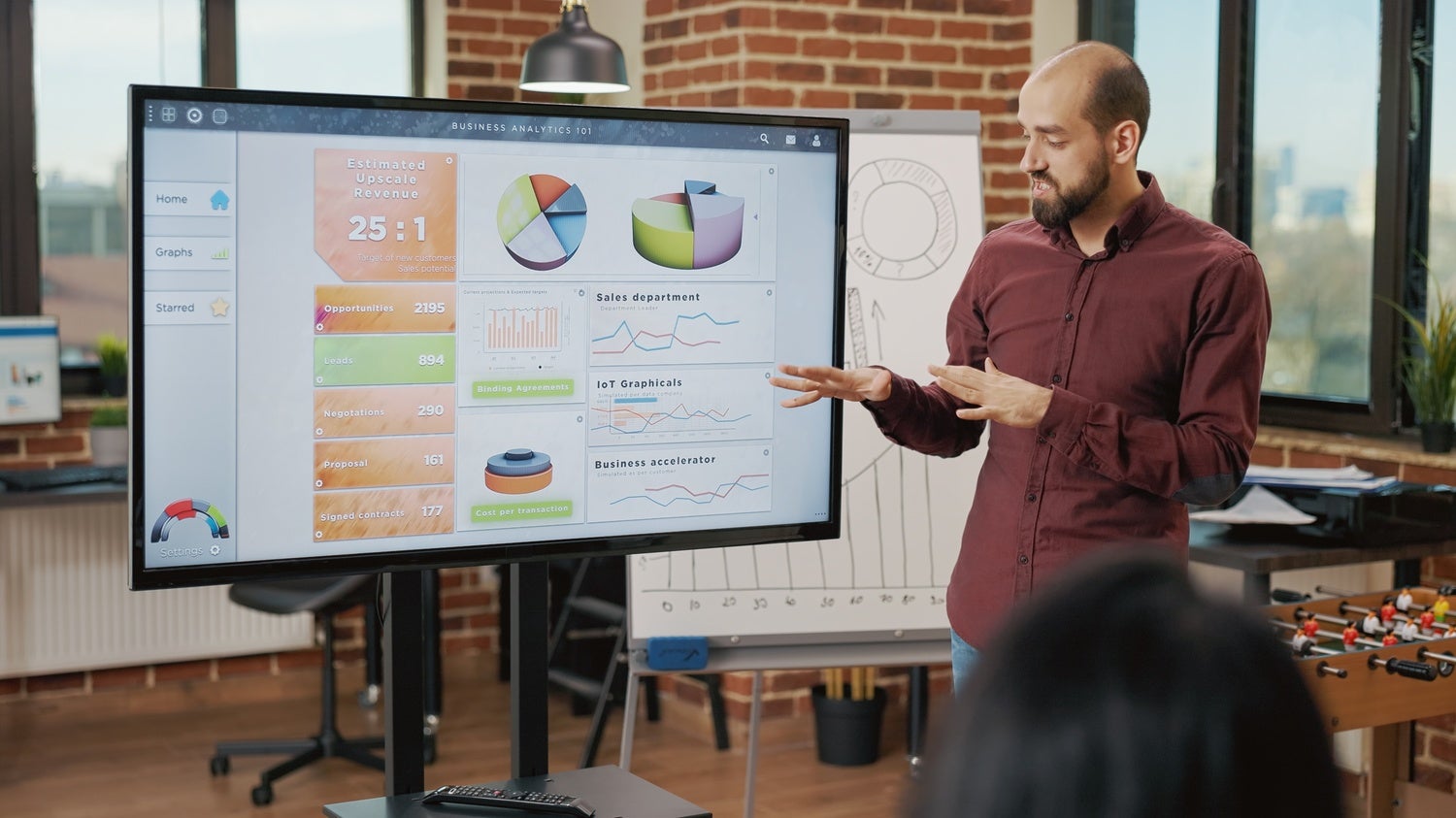 Experto en marketing mostrando un dashboard